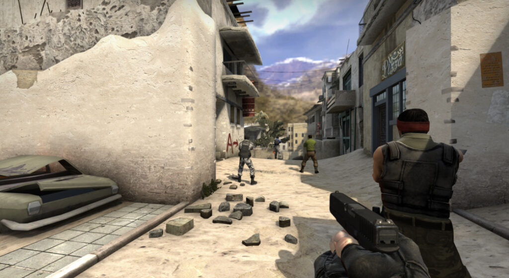 screenshot from the game, men with guns